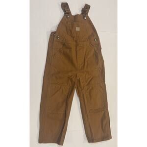 Carhartt Bib Canvas Overalls Brown Tan 100% Cotton Double Knee Size 4T Kids